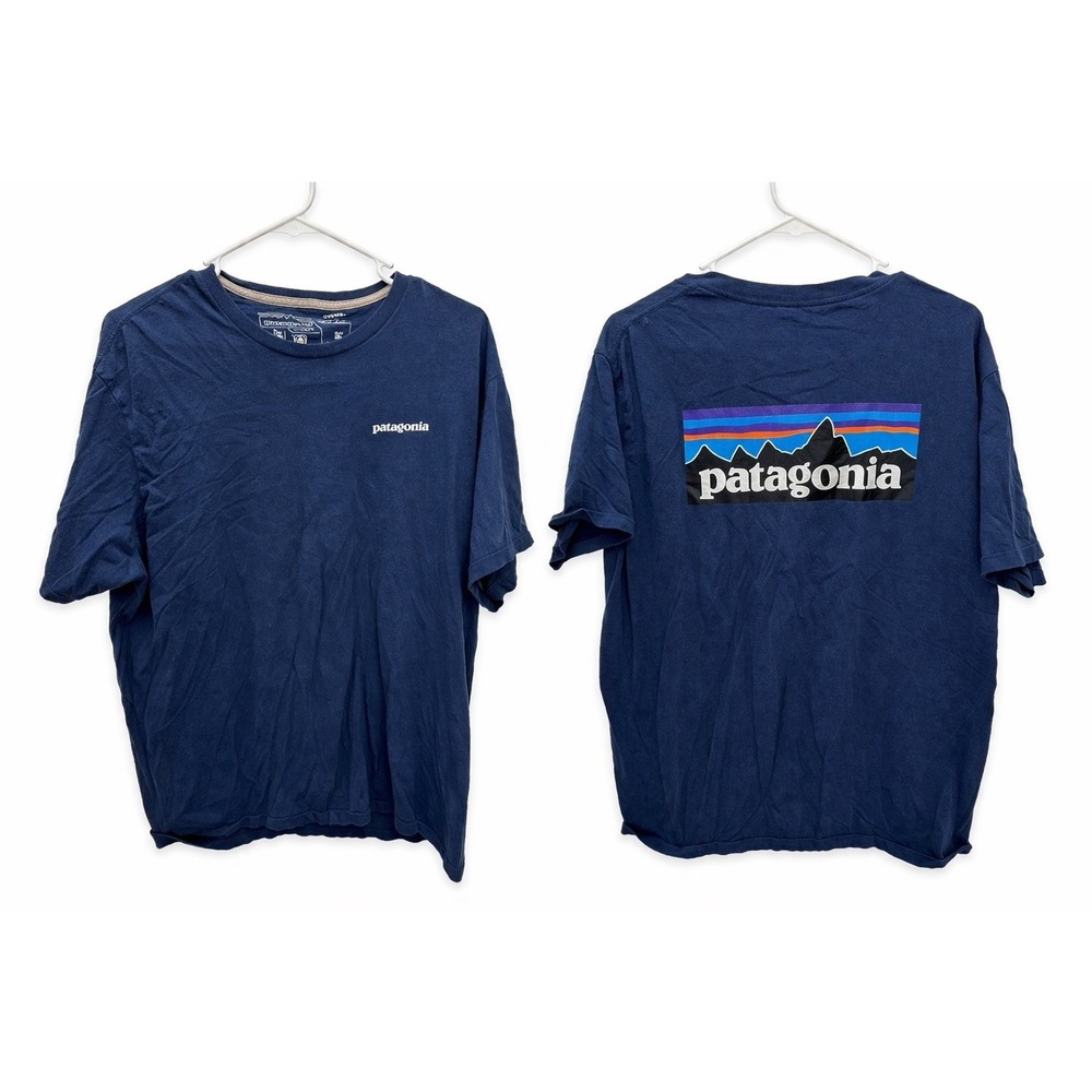 Patagonia T Shirt Mens Large Blue Logo Organic Cotton Regular Fit Tee